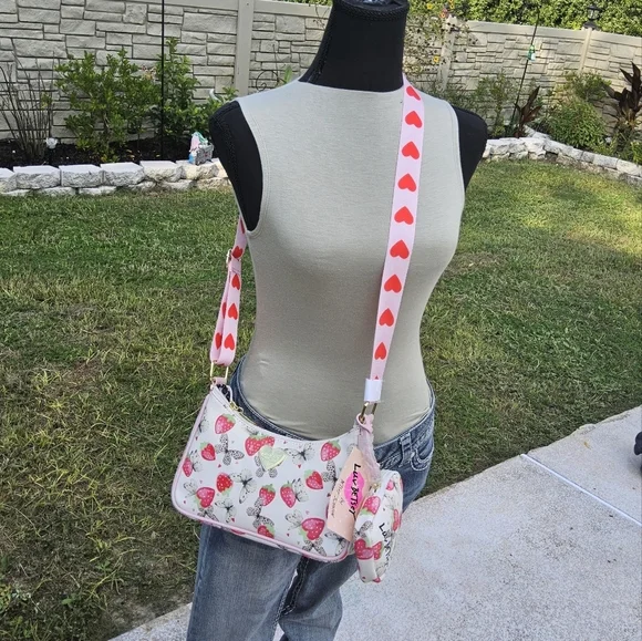 NWT WHITE STRAWBERRY BUTTERFLY  LUV BETSEY CROSSBODY w/POUCH - Picture 6 of 7